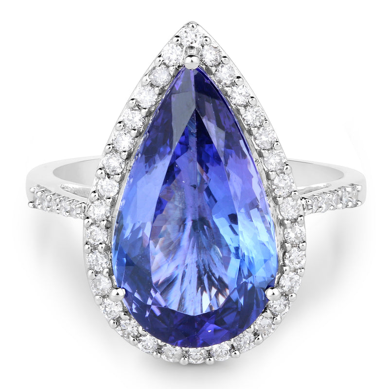 14K White Gold 6.74 Carat Genuine Tanzanite and White Diamond Ring