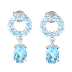 925 Sterling Silver Women Drop Dangle Earring Swiss Blue Topaz
