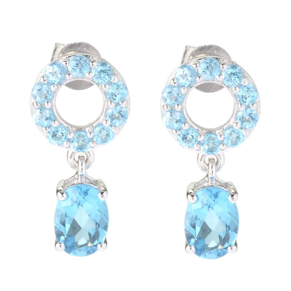 925 Sterling Silver Women Drop Dangle Earring Swiss Blue Topaz