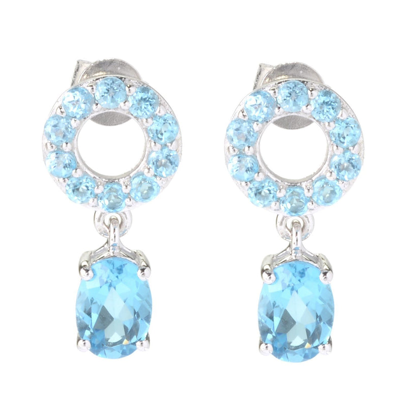 925 Sterling Silver Women Drop Dangle Earring Swiss Blue Topaz