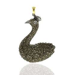 3.30ct Pave Diamond Peacock Design Pendant 14kt Gold 925 Sterling Silver Jewelry