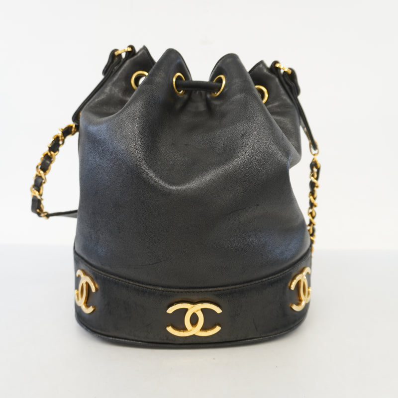 Auth Chanel Triple Coco Shoulder Bag Womens Leather Shoulder Bag Black