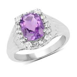 2.13 Carat Genuine  Amethyst and White Topaz .925 Sterling Silver Ring