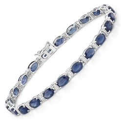 12.36 Carat Genuine Blue Sapphire and White Diamond 14K White Gold Bracelet