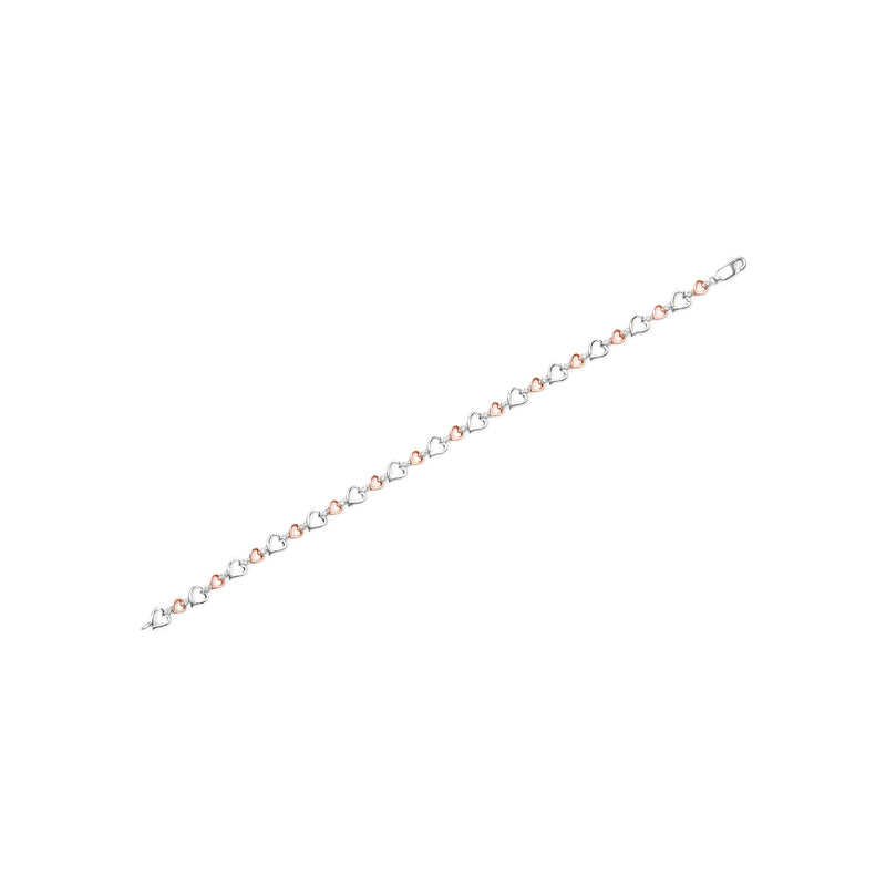 14K Rose Gold Plated .925 Sterling Silver 1/4 Cttw Diamond Heart Link Bracelet (I-J Color, I2-I3 Clarity) - Size 7" Inches