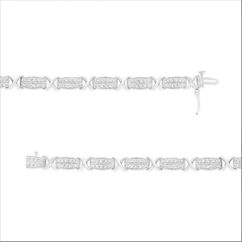 .925 Sterling Silver 2.0 cttw Diamond 2 Row X-Link Bracelet (I-J Color, I3 Clarity) -7"