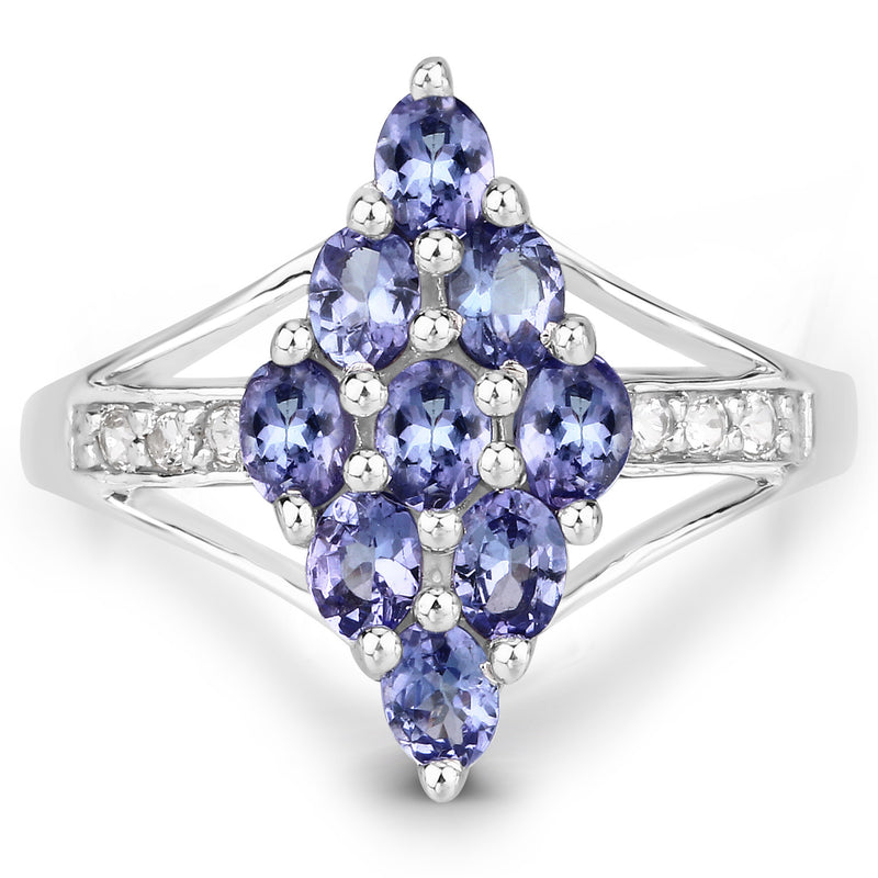 1.71 Carat Genuine Tanzanite and White Topaz .925 Sterling Silver Ring