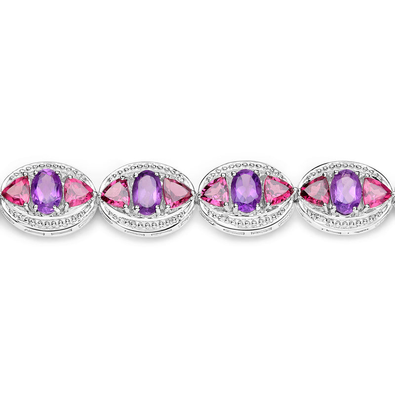 14.28 Carat Genuine Amethyst and Rhodolite .925 Sterling Silver Bracelet