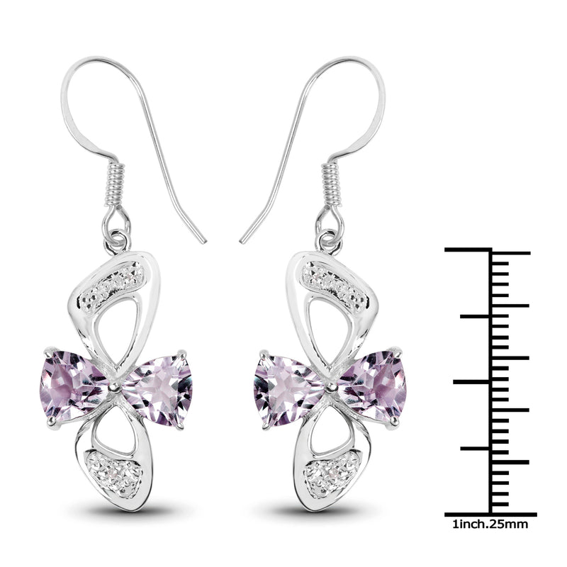 4.06 Carat Genuine Pink Amethyst & White Topaz .925 Sterling Silver Earrings