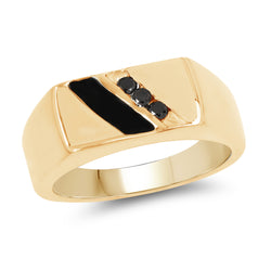 14K Yellow Gold Plated 0.12 Carat Genuine Black Diamond .925 Sterling Silver Ring