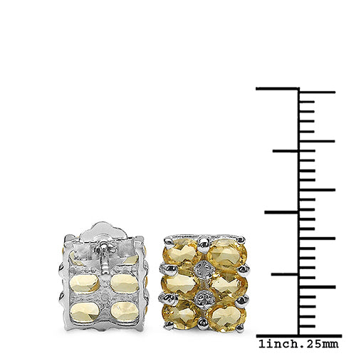 1.94 Carat Genuine Citrine & White Diamond .925 Sterling Silver Earrings