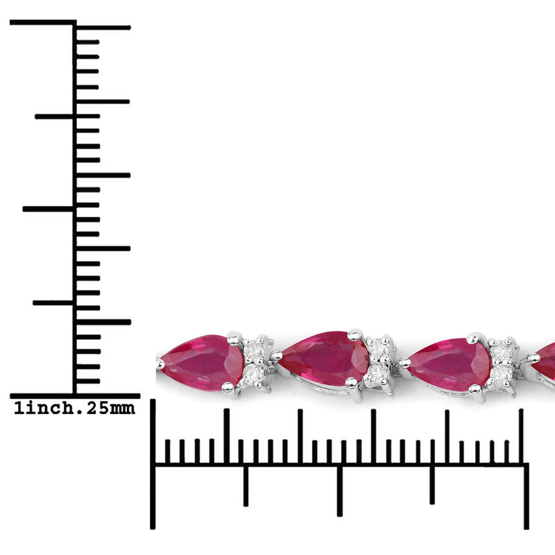 6.65 Carat Genuine Ruby and White Diamond 14K White Gold Bracelet