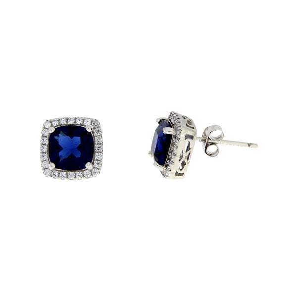 Genuine Created Sapphire Stud Earrings Sterling Silver