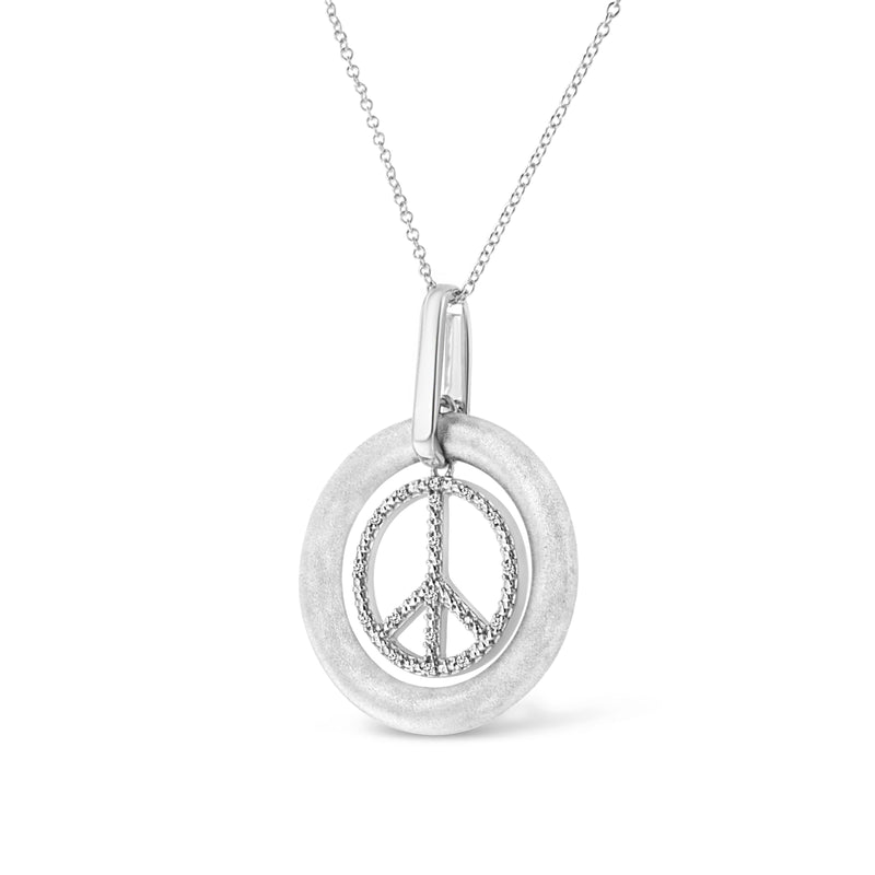 Matte Finish .925 Sterling Silver Diamond Accent Dancing Peace Sign 18" Pendant Necklace (I-J Color, I1-I2 Clarity)