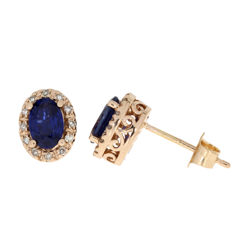 1.31ct Sapphire Diamond Stud Earrings 14KT Rose Gold