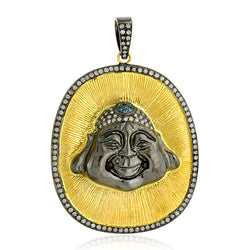 18k Gold Diamond Sterling Silver Laughing Buddha Design Pendant Jewelry