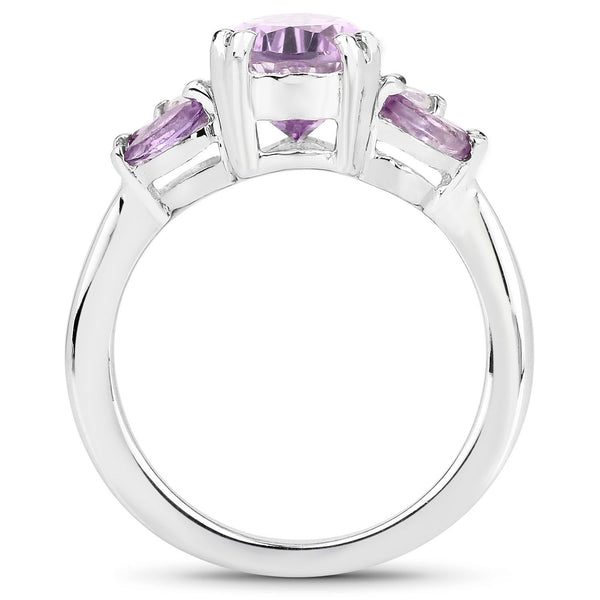 "3.20 Carat Genuine Pink Amethyst, Amethyst and White Topaz .925 Sterling Silver Ring"