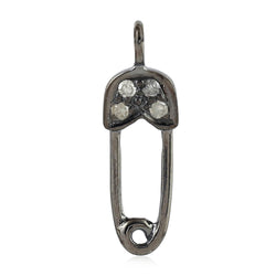 Pave Diamond Safety Pin Charm Pendant 925 Sterling Silver Jewelry