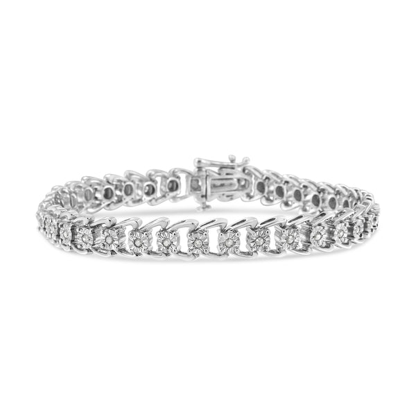 .925 Sterling Silver 1/2 Cttw Diamond Miracle-Set Double Swoosh Wave Style 7" Tennis Bracelet (I-J Color I3 Clarity)