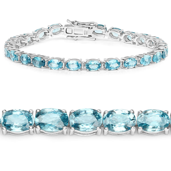 30.00 Carat Genuine Blue Zircon .925 Sterling Silver Bracelet