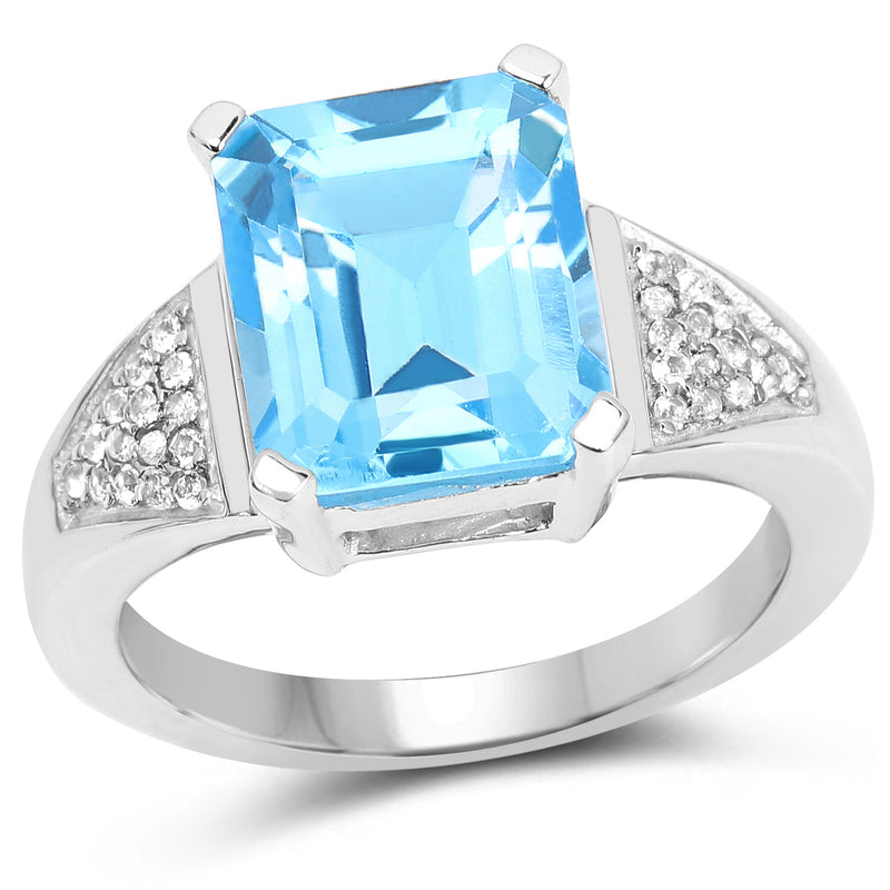 5.75 Carat Genuine Swiss Blue Topaz and White Topaz .925 Sterling Silver Ring