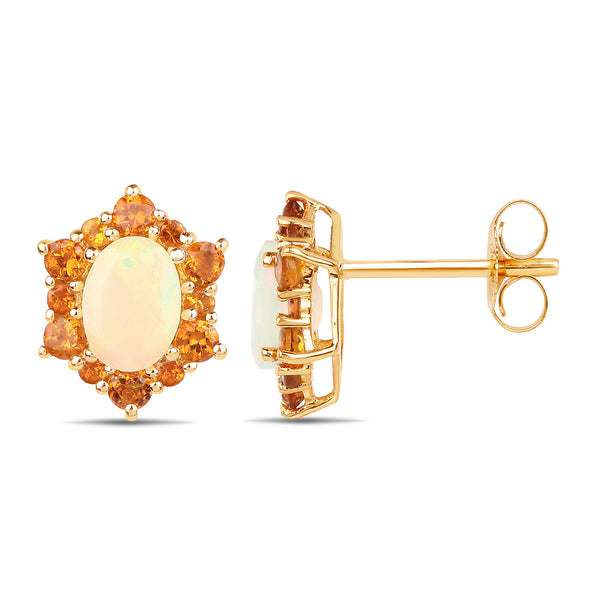 14K Yellow Gold Plated 1.52 Carat Genuine Ethiopian Opal and Citrine .925 Sterling Silver Earrings