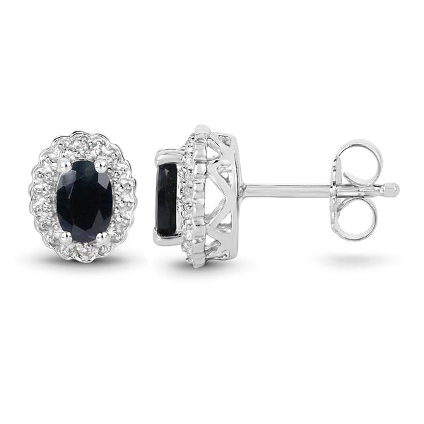 0.98 Carat Genuine Blue Sapphire & White Topaz .925 Sterling Silver Earrings