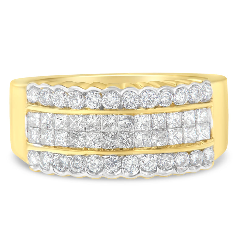 14kt Yellow Gold 1 1/4ct TDW Round and Princess cut Diamond Ring (H-ISI1-SI2)