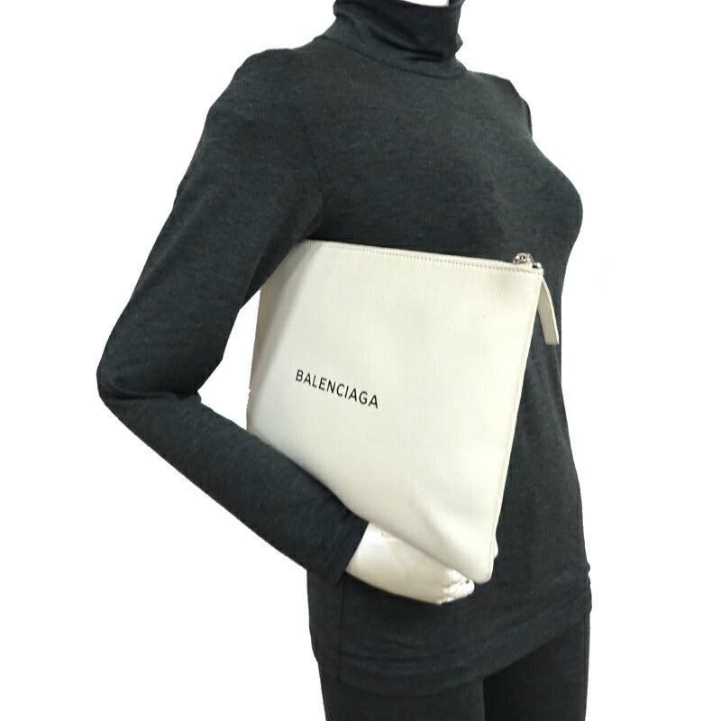 Balenciaga Shopping Clip M Ladies Clutch Bag 485110 Leather White