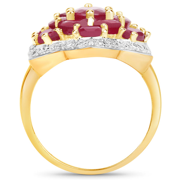 14K Yellow Gold Plated 4.18 Carat Genuine Glass Filled Ruby .925 Sterling Silver Ring