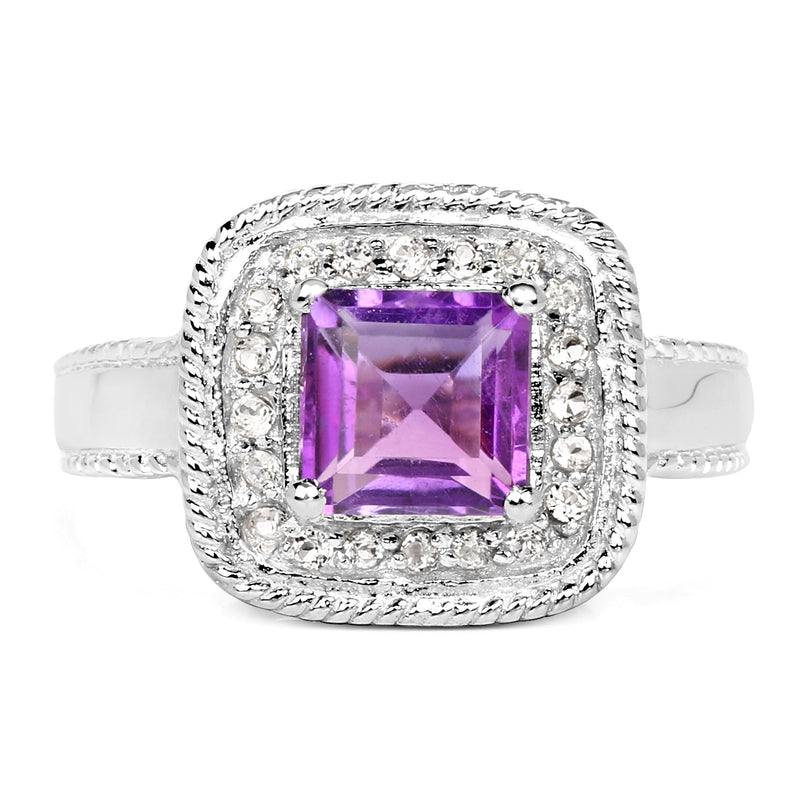 1.80 Carat Genuine Amethyst and White Topaz .925 Sterling Silver Ring