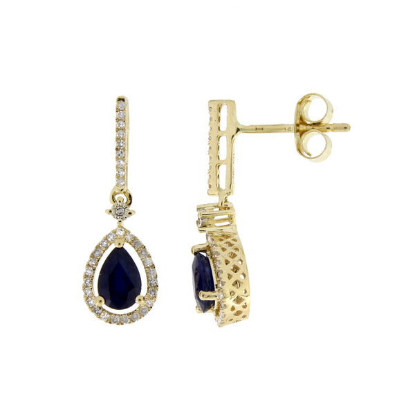 Sapphire Diamond Dangle Earrings 14KT Yellow Gold