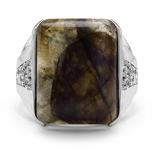 13.94 Carat Genuine Labradorite & White Topaz .925 Sterling Silver Ring