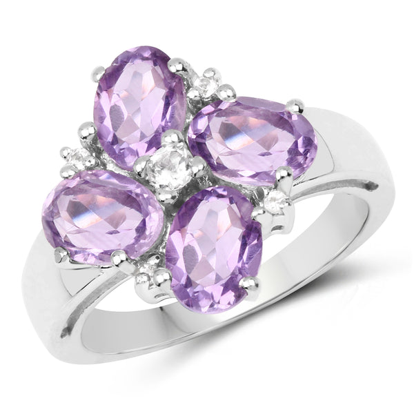 3.34 Carat Genuine Amethyst & White Topaz .925 Sterling Silver Ring