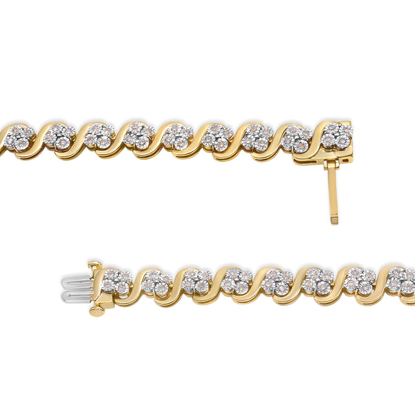 10K Yellow Gold Plated .925 Sterling Silver 1.0 Cttw Diamond "S" Link 7.25" Bracelet (J-K Color, I1-I2 Clarity)