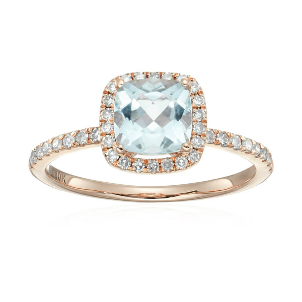 10K Rose Gold With Aquamarine , Diamond Ring