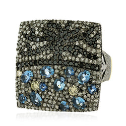 Designer Party Wear Ring 18k Gold 925 Sterling Silver Aquamarine Diamond Jewelry
