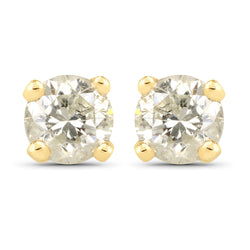 0.92 Carat Genuine LB Diamond 14K Yellow Gold Earrings