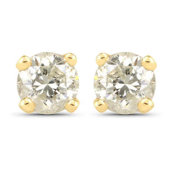 0.92 Carat Genuine LB Diamond 14K Yellow Gold Earrings