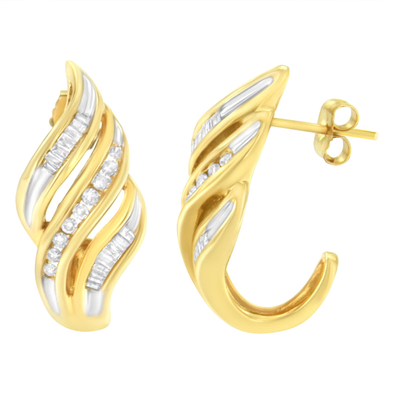 10K Yellow Gold 1/2ct TW Diamond Spiral Drop and Dangle Earrings (J-K Clarity, I1-I2 Color)