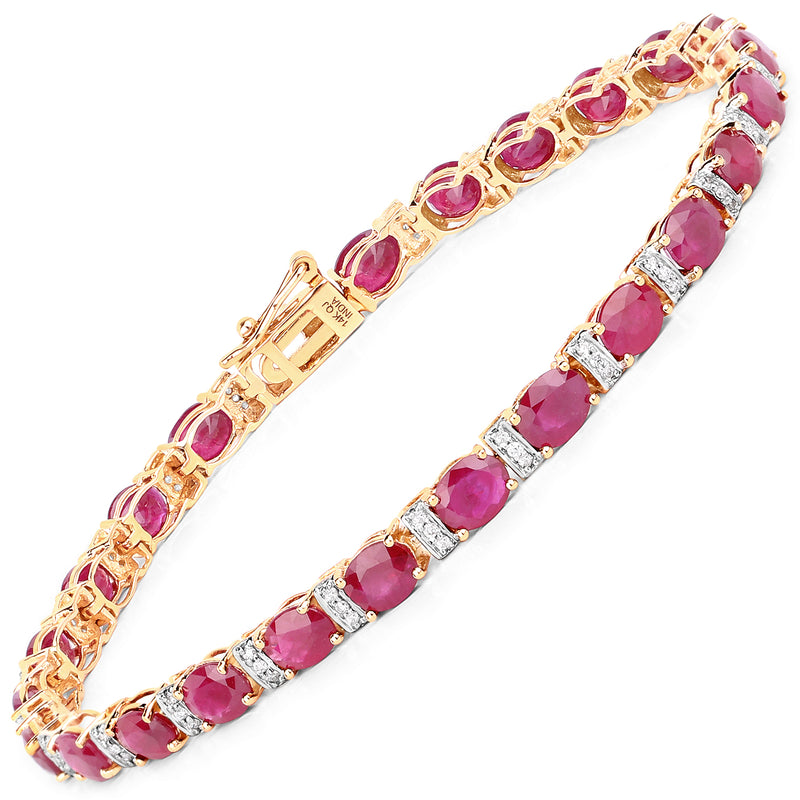 11.55 Carat Genuine Ruby and White Diamond 14K Yellow Gold Bracelet