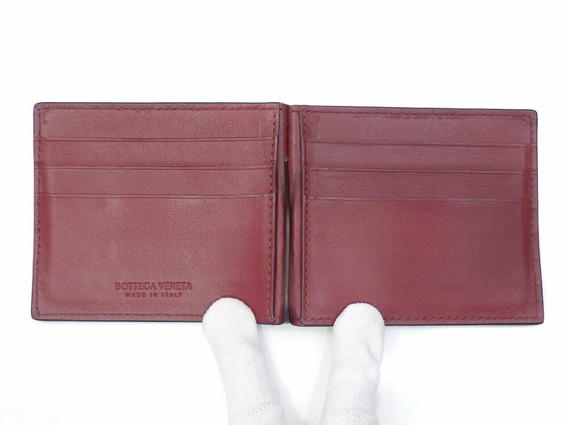 Bottega Veneta Money Clip Type Bi-Fold Wallet Intrecciato Mens Black Red Leather 592626 Braided