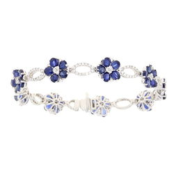 Sapphire Diamond Tennis Bracelet 14KT White Gold