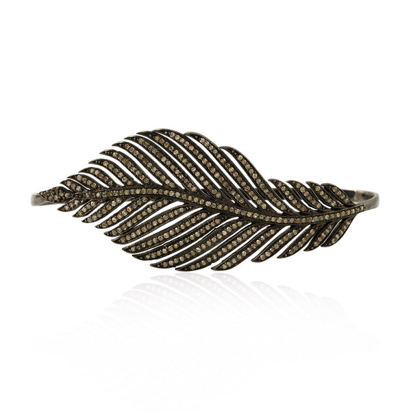 Pave Diamond Bracelet 925 Sterling Silver Feather Palm Bracelet Jewelry