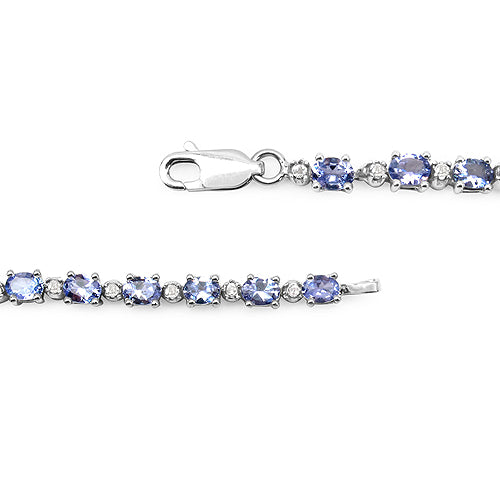 4.63 Carat Genuine Tanzanite and White Diamond .925 Sterling Silver Bracelet