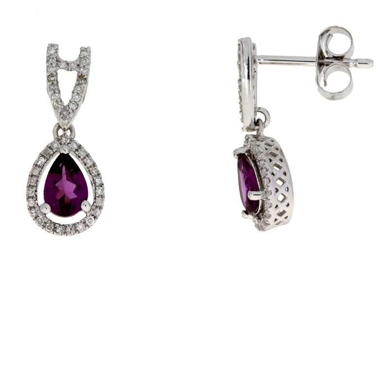 .72ct Rhodolite Garnet Dangle Earrings 14KT White Gold