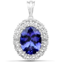 9.81 Carat Genuine Tanzanite and White Diamond 18K White Gold Pendant