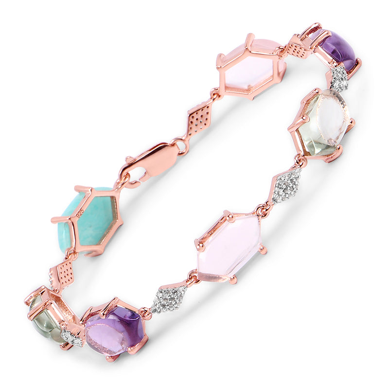 18K Rose Gold Plated 23.80 Carat Genuine Multi Stone .925 Sterling Silver Bracelet