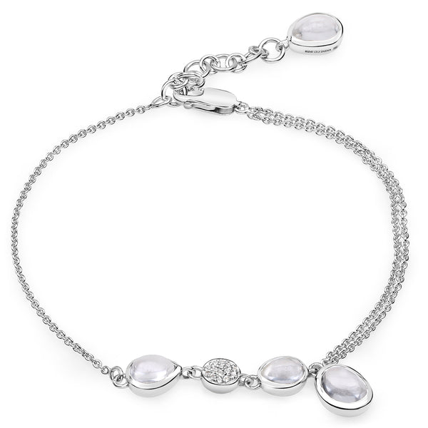 3.78 Carat Genuine Crystal Quartz and White Topaz .925 Sterling Silver Bracelet