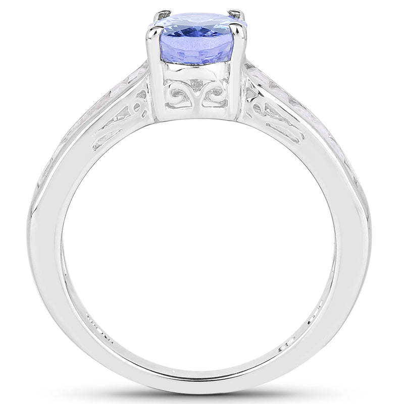 2.13 Carat Genuine Tanzanite & White Topaz .925 Sterling Silver Ring